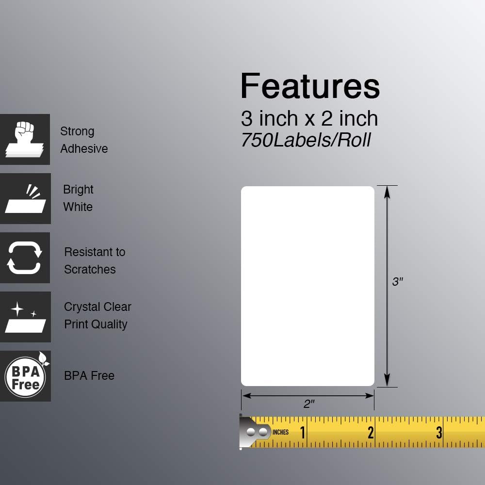 BETCKEY - 3" x 2" (76 mm x 51 mm) Multipurpose & Shipping Labels Compatible with Zebra & Rollo Label Printer,Premium Adhesive & Perforated [6 Rolls, 4500 Labels]