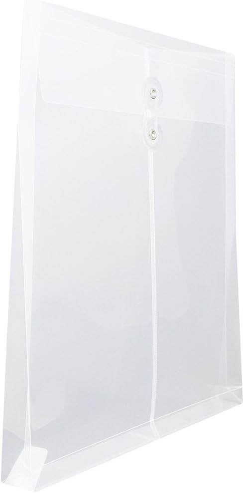 JAM PAPER Plastic Envelopes with Button & String Tie Closure - Letter Open End - 9 3/4 x 11 3/4 - Clear - 12/Pack