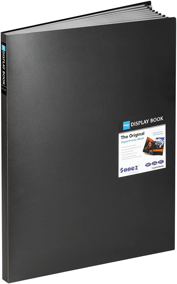 Sooez Heavy Duty Binder with Plastic Sleeves 18"x24", Portfolio Folder with 30 Clear Sheet Protectors, Display 60 Pages, Presentation Book for Artwork, Sheet Music, Document