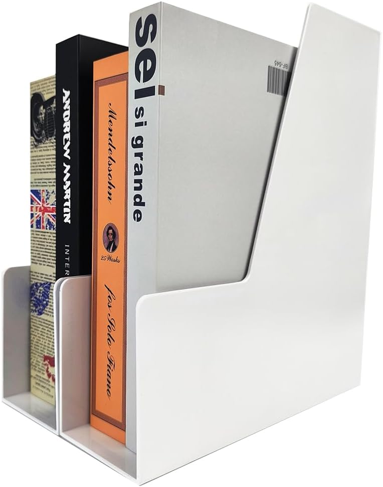 Vertical File Holder, 2 pack Plastic Document Organizer and Magazine Organizer, Multi-purpose Document Organizer for Home Office (White)