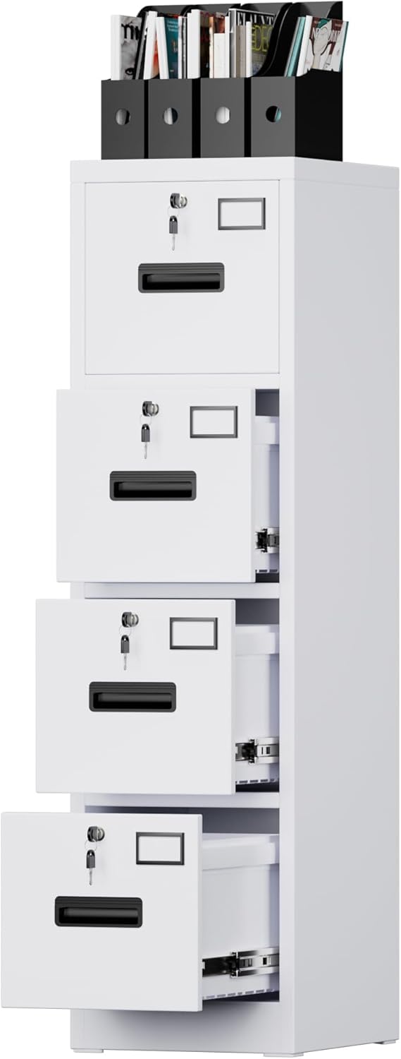 4 Drawer File Cabinet, Metal Vertical File Storage Cabinet with Lock, Office Home Steel Vertical File Cabinet for A4 Letter/Legal Size, 14.96" W x 17.72" D x 55.2" H, Assembly Required