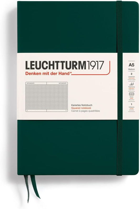 LEUCHTTURM1917 - Notebook Hardcover Medium A5-251 Numbered Pages for Writing and Journaling (Forest Green, Squared)