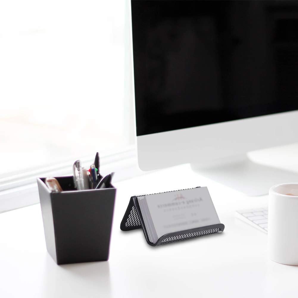 Rocutus 8pcs Business Card Organizer - Metal Card Holder, Desk Display - Black Mesh