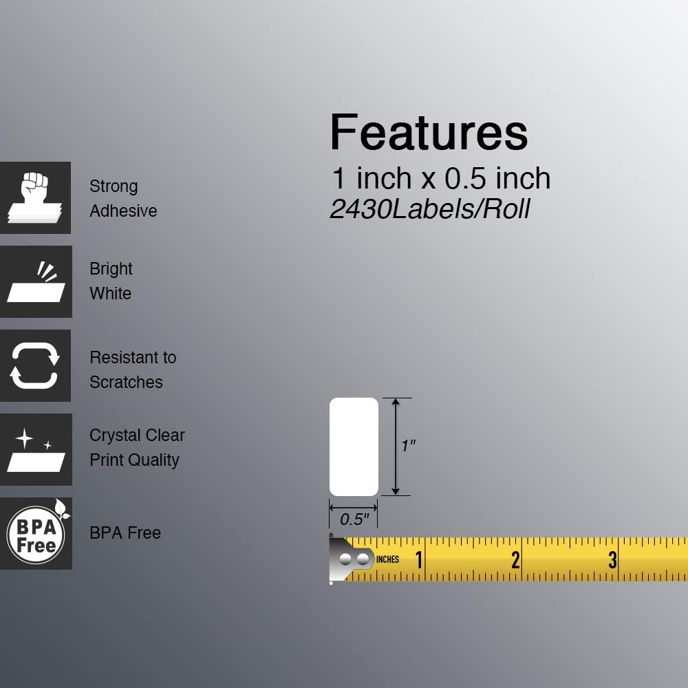 BETCKEY - 1" x 0.5" (25 mm x 13 mm) Small Labels Compatible with Zebra & More Label Printer,Premium Adhesive & Perforated [1 Rolls, 2430 Labels]