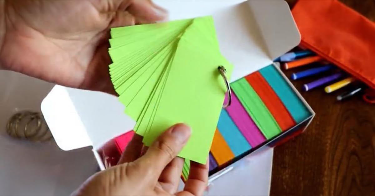 Debra Dale Designs Flash Cards – Blank Color Coded Index Cards for Visual Learners, Pre-Punched with Metal Rings, Durable Multicolor Cardstock for Memorization, School & Organization