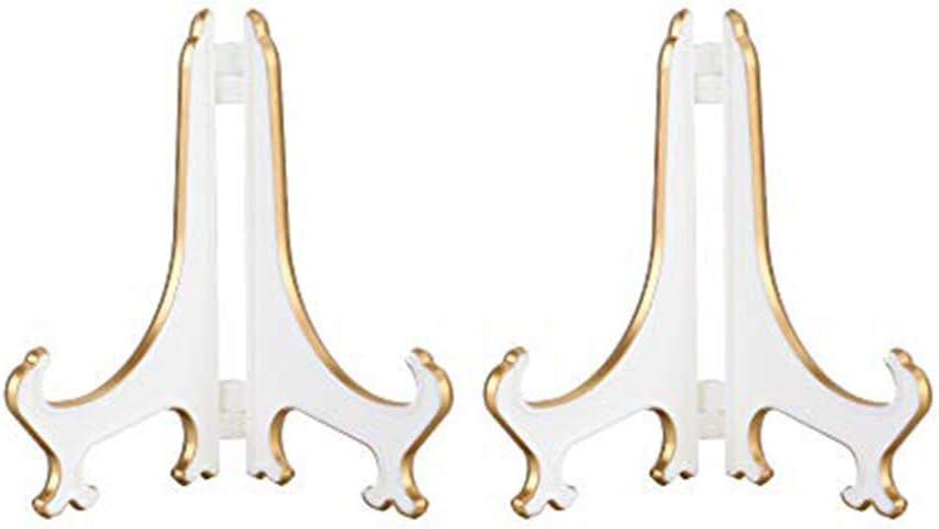 Artliving 4" White Gold Decorative Small Plate Stand Holder Plastic Picture Easel Display Stand Picture Frame Stand (2 Pack)
