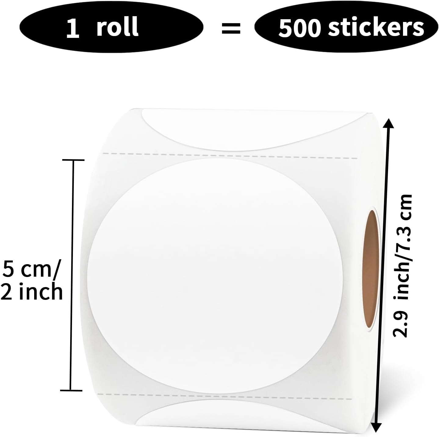 2 Inch Round Thermal Labels, Self Adhesive Circle Waterproof Thermal Labels, Multipurpose Roll Direct Thermal Sticker for DIY Logo Design, 500 Labels/1 Roll