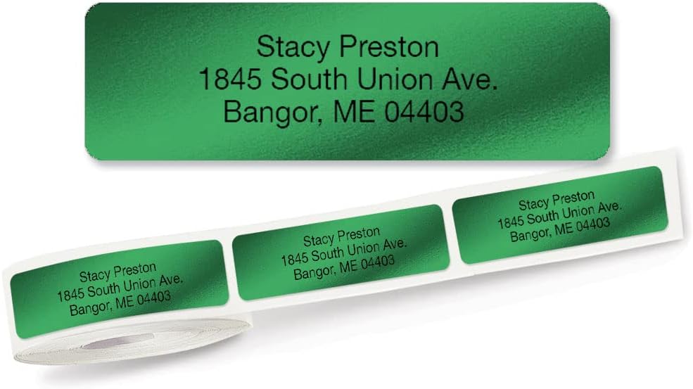 Colorful Images Green Metallic Foil Rolled Return Address Mailing Labels with Dispenser, Customize with Name & Shipping Address, 500 Self Adhesive, Easy Peel Sticker Label Roll, 3/4" x 2 1/2"