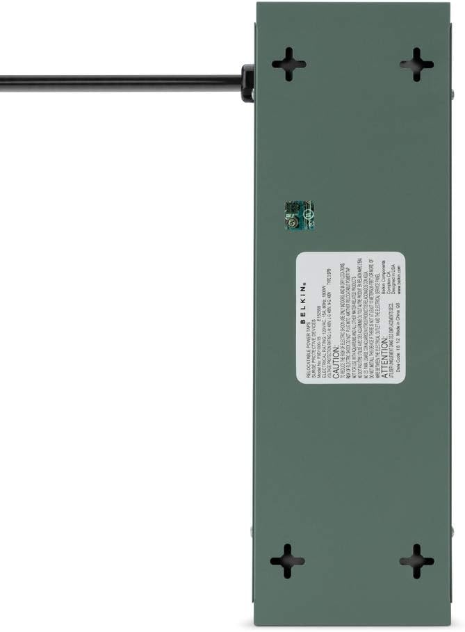 Belkin Power Strip Surge Protector - 10 AC Outlets, 15ft Heavy Duty Metal Extension Cord with Wall Mount Holes for Home, Office, Travel, Computer Desktop, Laptop & Phone Charging Brick