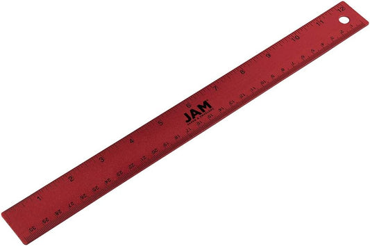 JAM PAPER Strong Aluminum Ruler - 12 Inch - Metal Ruler with Non-Skid Cork Backing - Red Metallic - Sold Individually