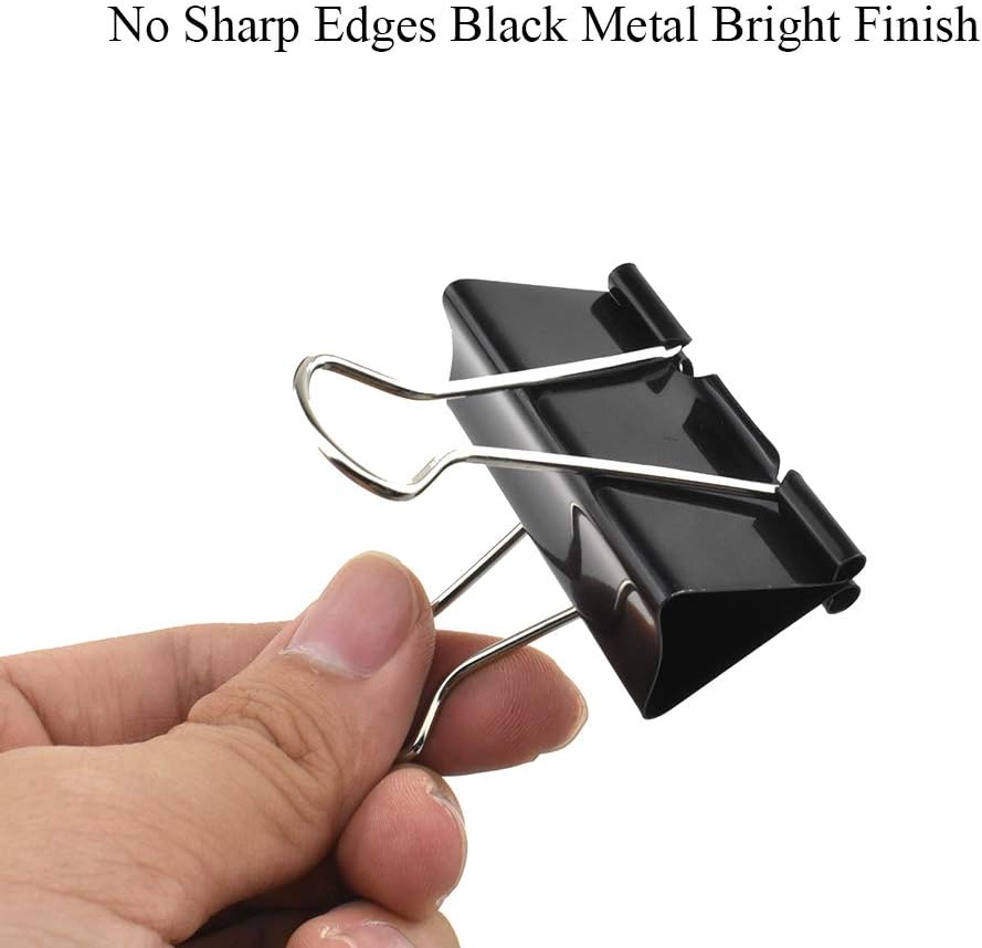 HAHIYO Binder Clips Paper Clamps Spring Steel Sturdy Large 1.97 inches Width 0.74 Inch Capacity No Sharp Edges Heavy Duty Tight Grip Reusable Black Metal Bright Finish for Home Office School 17 Pack