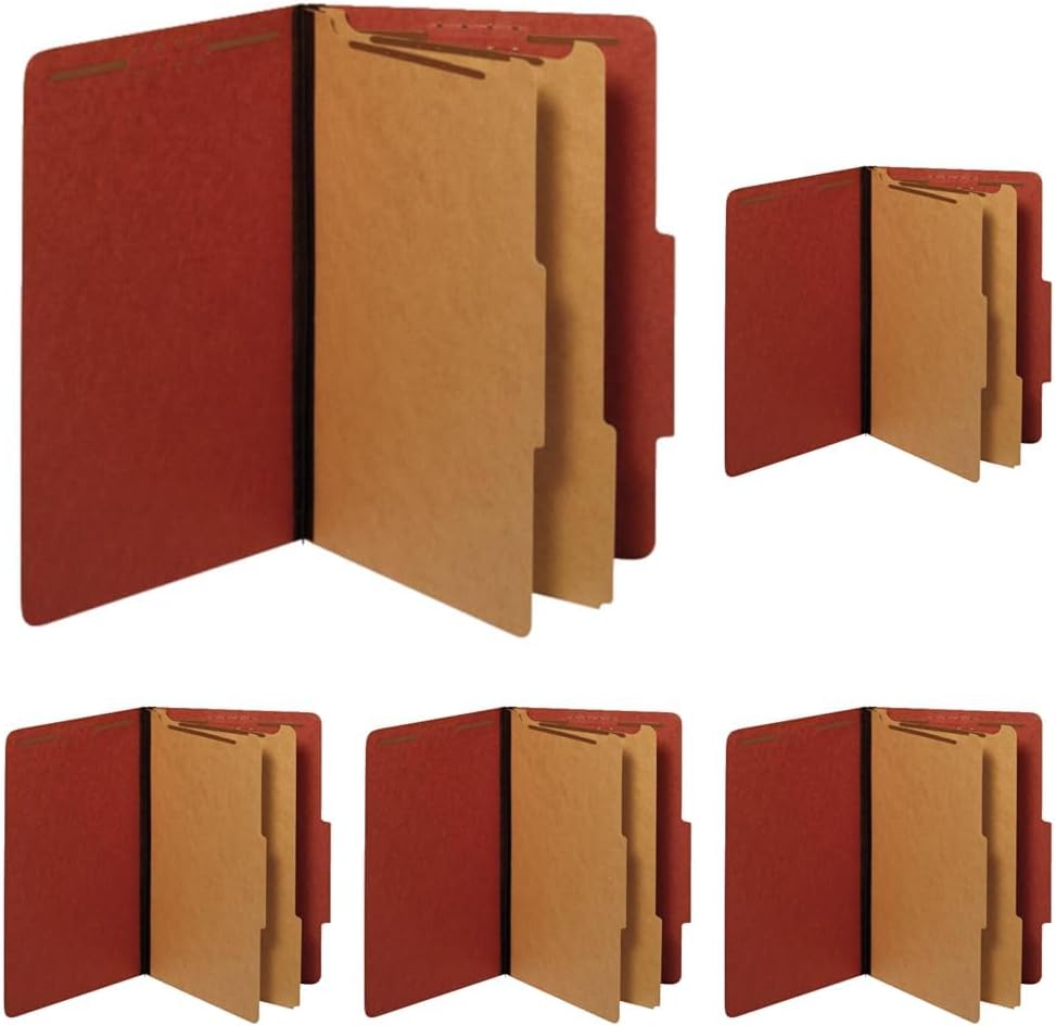 Pendaflex Recycled Classification File Folders, 2 Dividers, 2" Embedded Fasteners, 2/5 Tab Cut, Legal Size, Red, Box of 10 (29075R) | (Pack of 5)