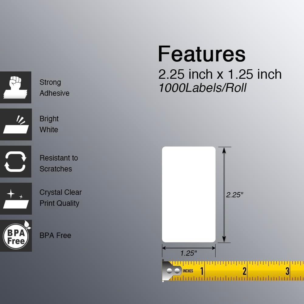 BETCKEY - 2.25" x 1.25" (57 mm x 32 mm) UPC Barcode & Multipurpose Labels Compatible with Zebra & Rollo Label Printer,Premium Adhesive & Perforated [16 Rolls, 16000 Labels]