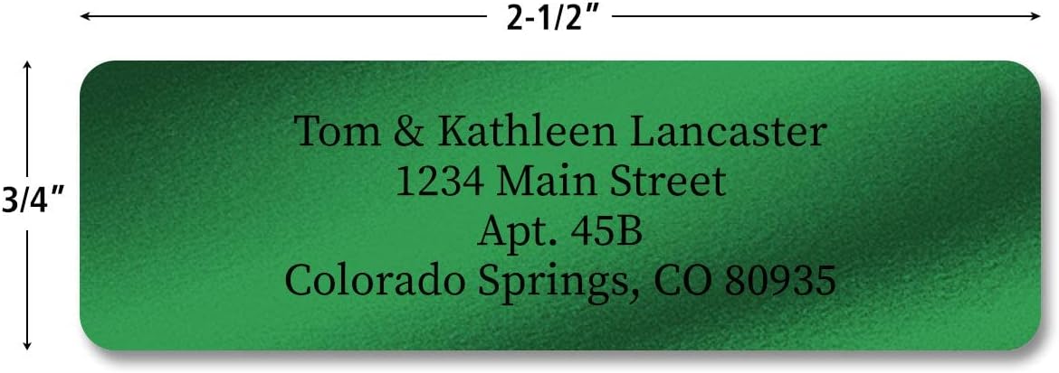 Colorful Images Green Metallic Foil Rolled Return Address Mailing Labels with Dispenser, Customize with Name & Shipping Address, 250 Self Adhesive, Easy Peel Sticker Label Roll, 3/4" x 2 1/2"