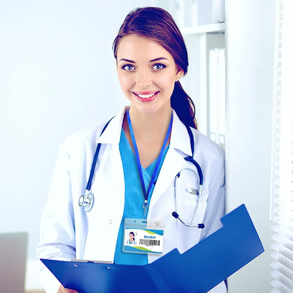 Beebel ID Badge Holder Lanyards with Waterproof Badge Card Bulk Lanyard for Name Tags Holders(Red)