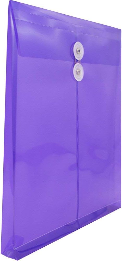 JAM PAPER Plastic Envelopes with Button & String Tie Closure - Letter Open End - 9 3/4 x 11 3/4 - Assorted Colors - 6/Pack