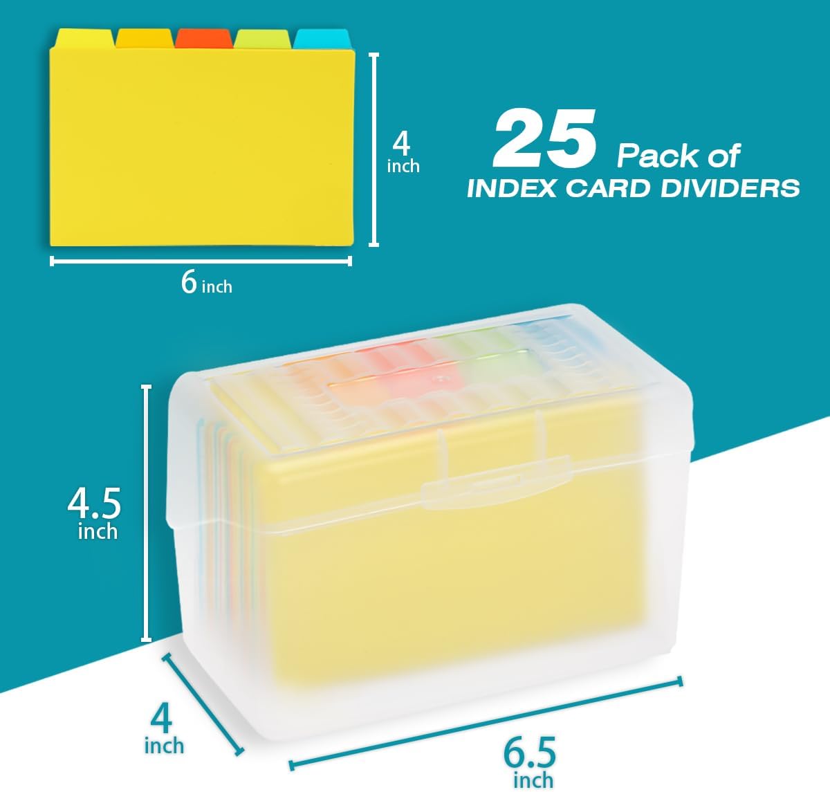 H4D Index Card Holder 4x6 Inches with 25 Plastic Dividers, Clear