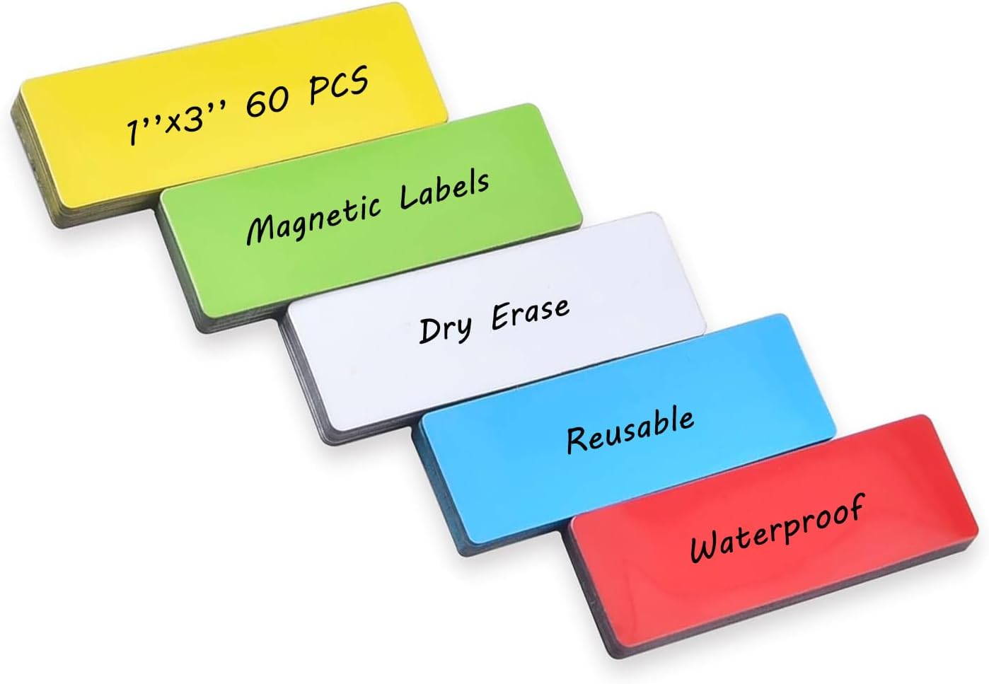 Realth Dry Erase Magnetic Labels Multicolor (1'' × 3'' 60 Pcs),Blank Magnets for Whiteboard, Washable Reusable Magnetic Sheets for Classroom Fridge Office, Name Tags for Teachers Students