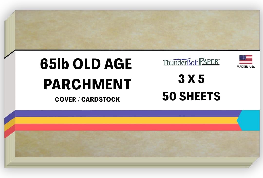 50 Old Age Parchment 65lb Cover Paper Sheets 3 X 5 Inches Cardstock Weight Colored Sheets 3" X 5" (3X5 Inches) Index|Recipe Card|Photo|Frame Size - Printable Parchment Semblance by The Pulp Process
