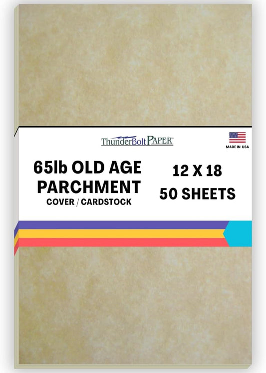 50 Old Age Parchment 65lb Cover Paper Sheets 12 X 18 Inches Cardstock Weight Colored Sheets (12X18 Inches) Large|Poster Size - Printable Old Parchment Semblance Through The Processing of The Pulp