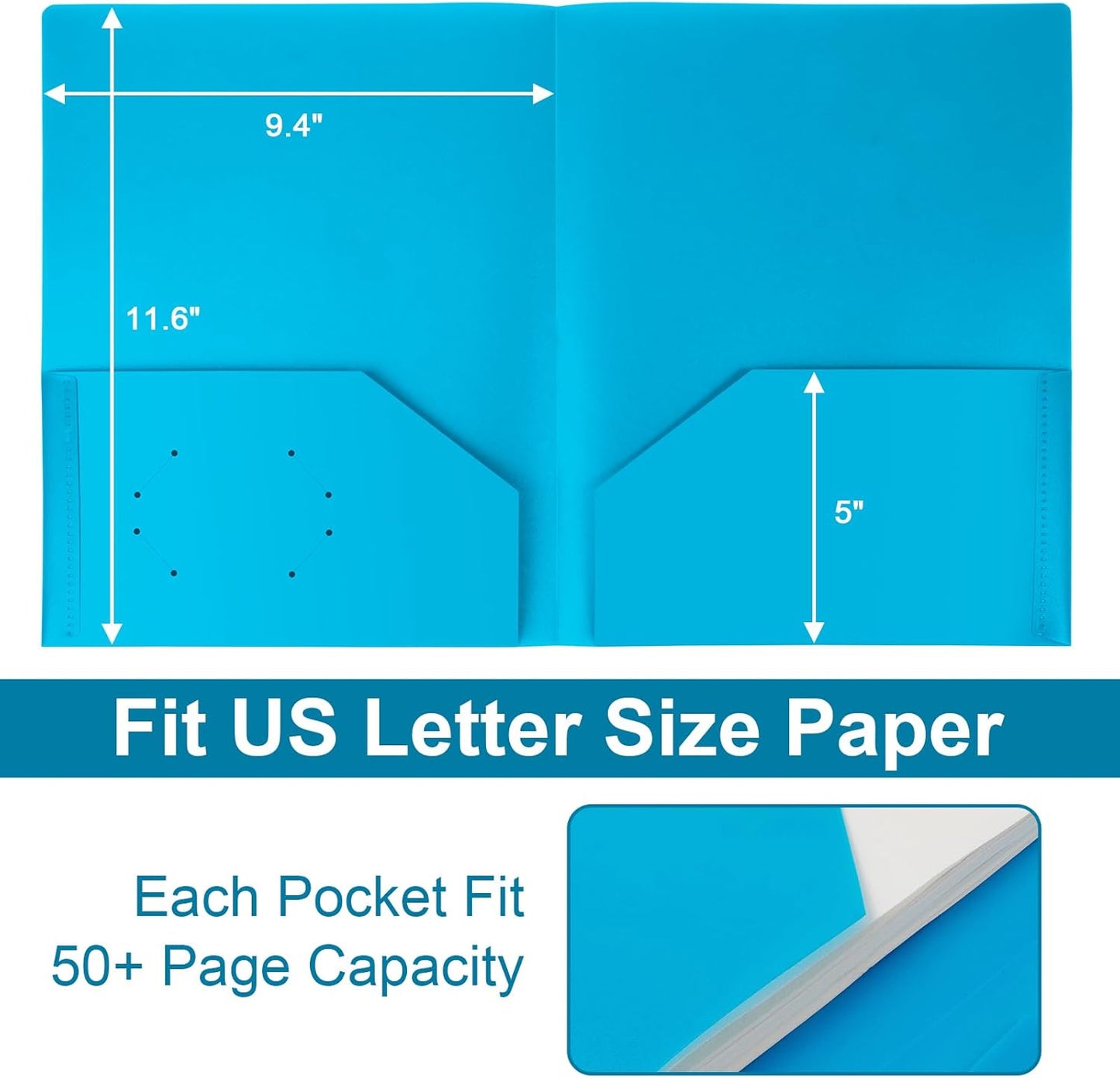 Plastic Folders with Pockets,2-Pocket Poly Folders Holds 8-1/2" x 11" Paper for School/Office/Home (Lake Blue, 60-Pack)