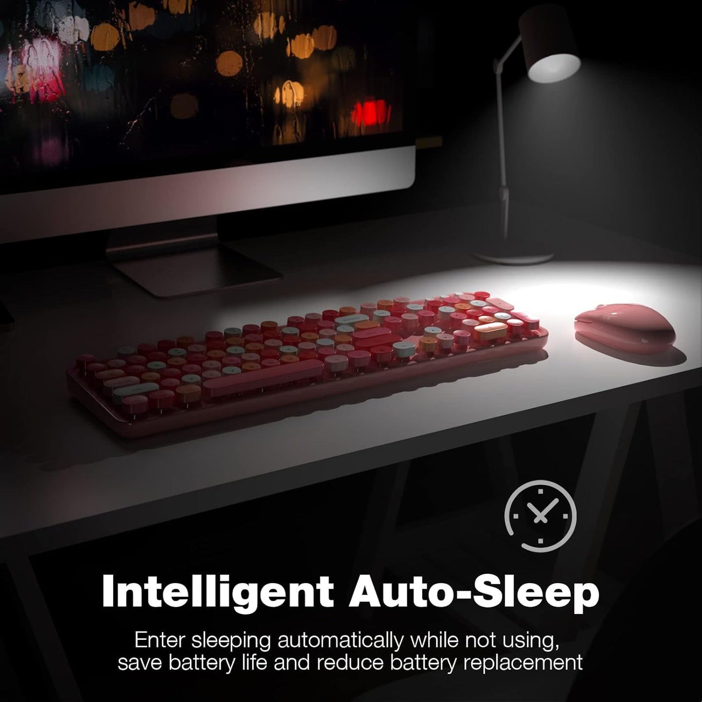 Wireless Keyboard and Mouse Combo, 104 Keys Full-Sized 2.4 GHz Round Keycap Colorful Keyboards, USB Receiver Plug and Play, for Windows, PC, Laptop, Desktop (Pink)