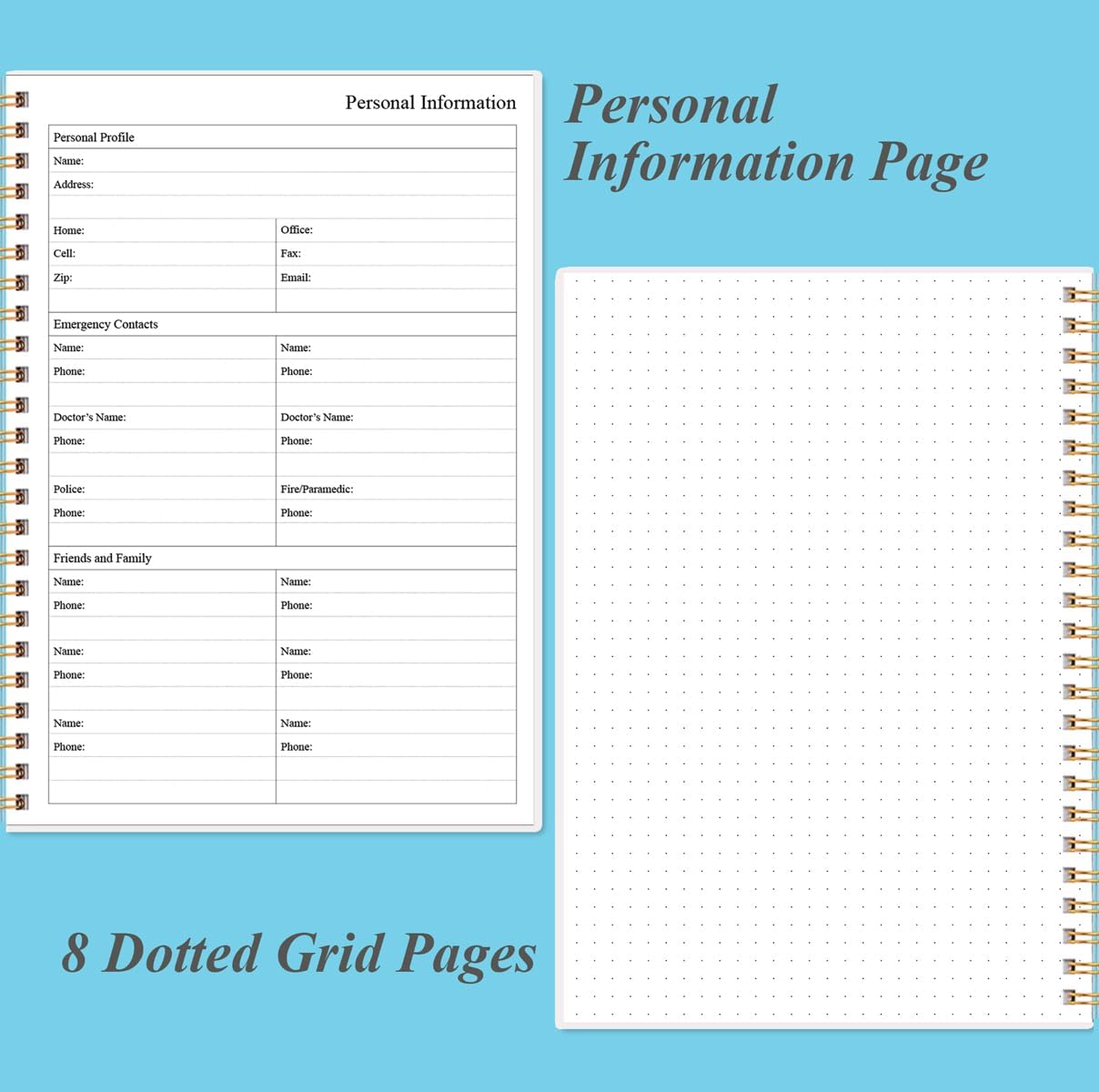 Daily Planner Undated - A5 To Do List Notebook Hourly Schedules, Spiral Appointment Planner for Women and Men, PVC Hardcover, Inner Pocket, Elastic Closure, 5.8" x 8.3", Blue Watercolor