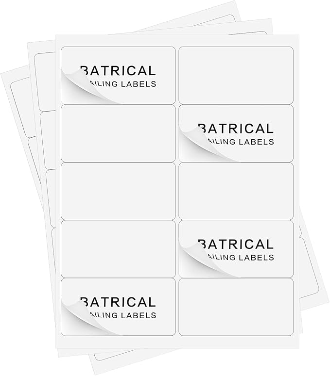Batrical 2" x 4" Shipping Labels, 1000 Labels, Matte Finish, White, 10 per Sheet, 8.5" x 11" Sheet Size