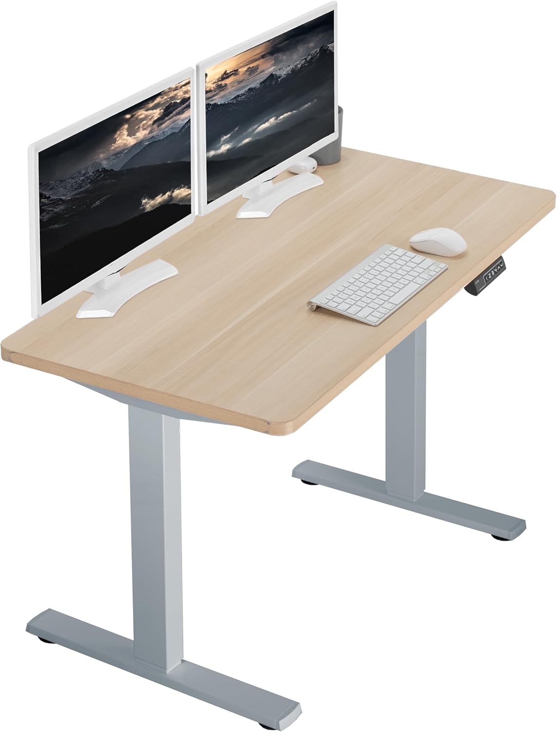 VIVO Electric 43 x 24 in Standing Desk, Memory Height Adjustment, 1B Series, One-Piece Light Wood Top, Gray Frame, DESK-KIT-1G4C