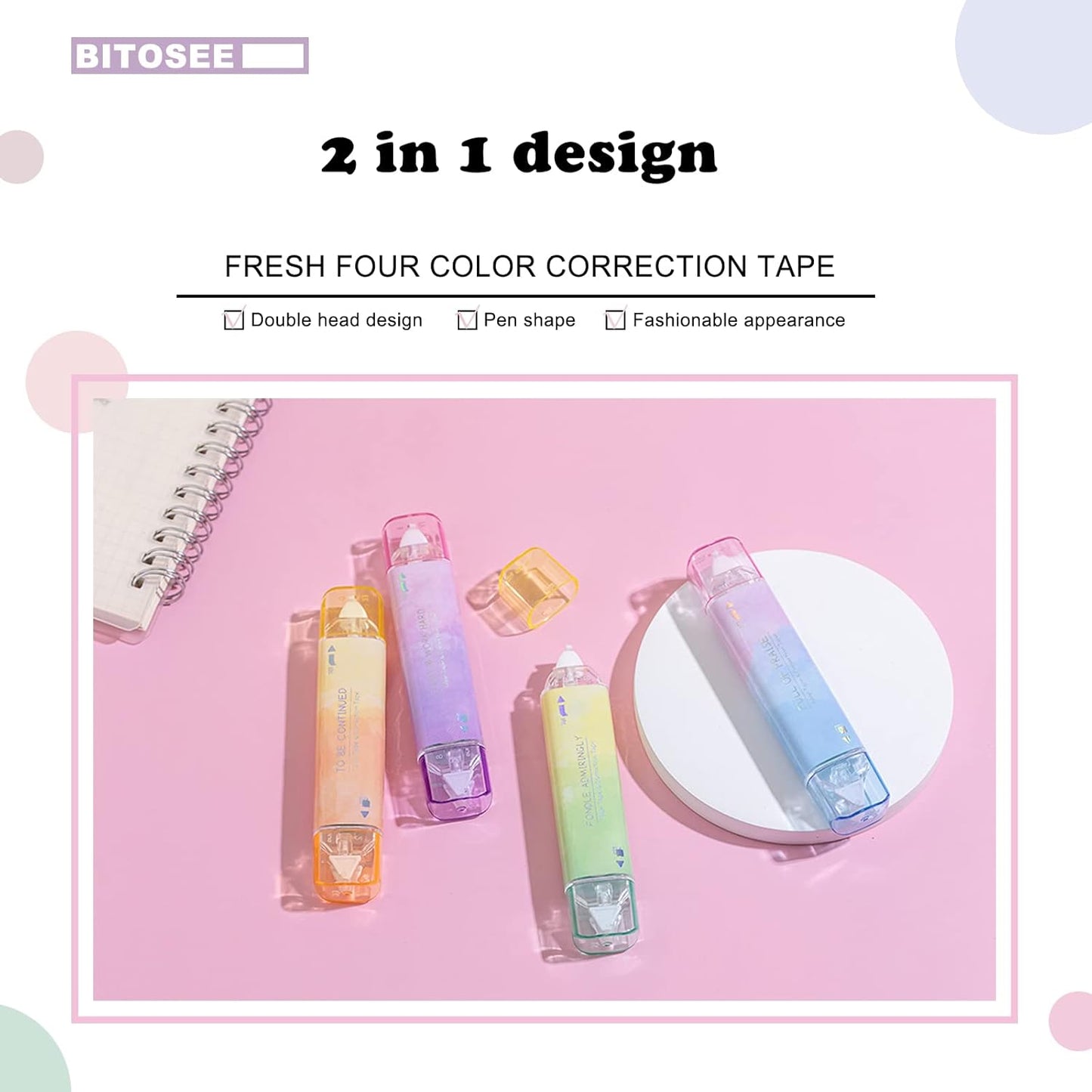2 in 1 Correction Tape and Double Sided Tape Roller, Cute Quick Dry Japan Correction Tape, with Permanent Scrapbook Adhesive Tape Dispenser, for School Office Supplies(SH-C)