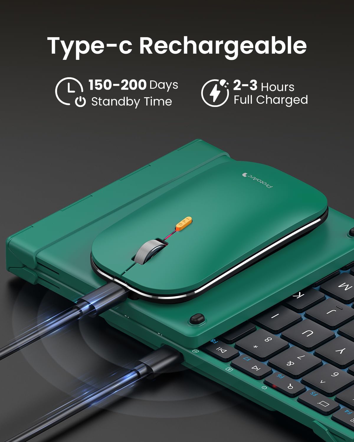 ProtoArc Foldable Keyboard and Mouse, XKM01 True Full-Size Folding Wireless Keyboard Mouse Combo for Business Travel, a Portable Office Suite On-The-Go, Compatible with Laptop iPad Tablet - Green