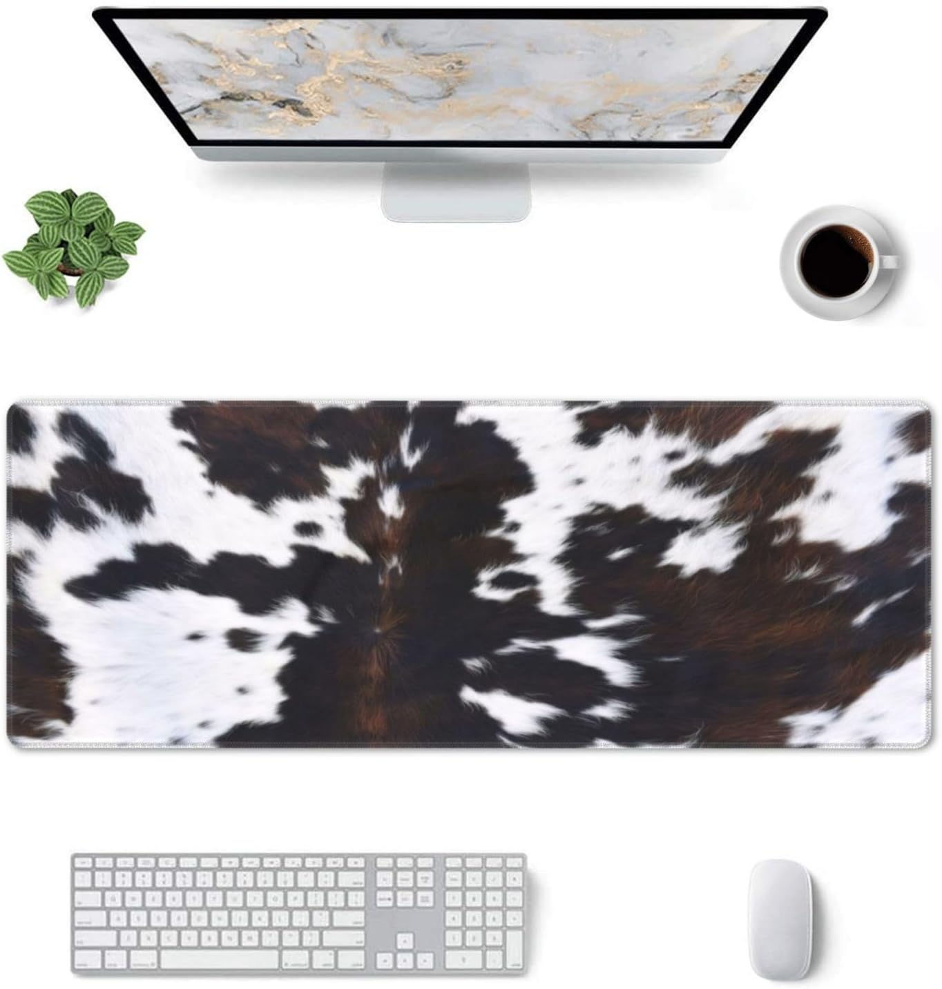 Gaming Mouse Pad, Large Non-Slip Rubber Base Mousepad, Keyboard Mouse Mat, Desk Pad with Stitched Edges, 31.5x11.8inch, Cowhide-Textured Pattern