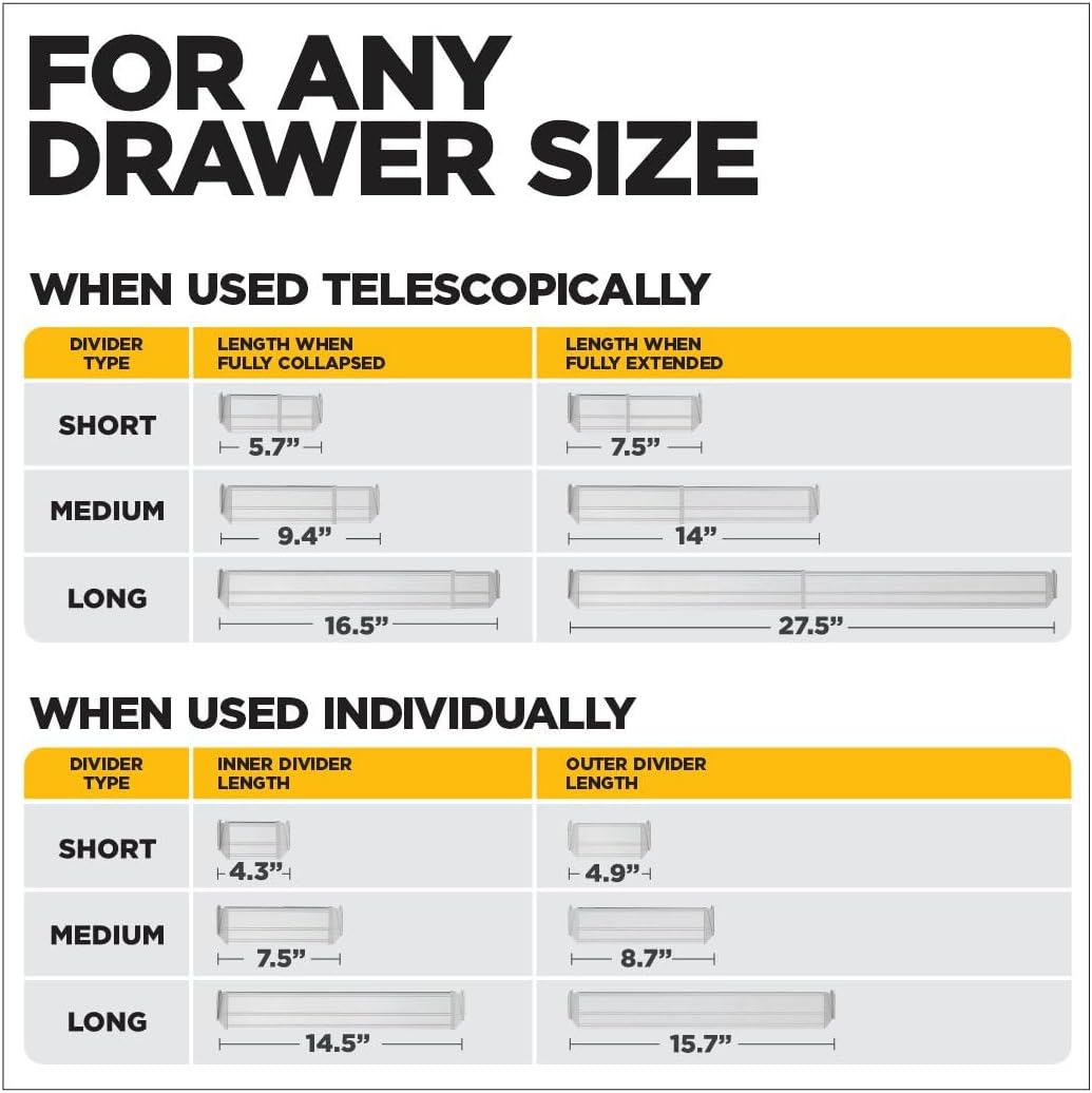 Practical Comfort FLEXIVIDER Aluminum Drawer Organizer - 9 Telescopic Dividers Set - Bronze