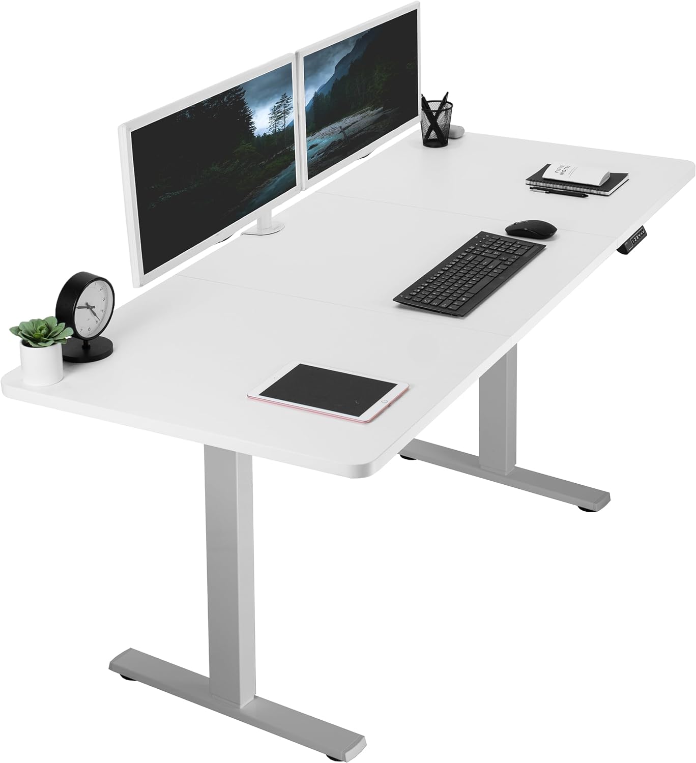 VIVO Electric 71 x 30 in Standing Desk, Memory Height Adjustment, 1B Series, White Top Gray Frame, DESK-KIT-1G7W