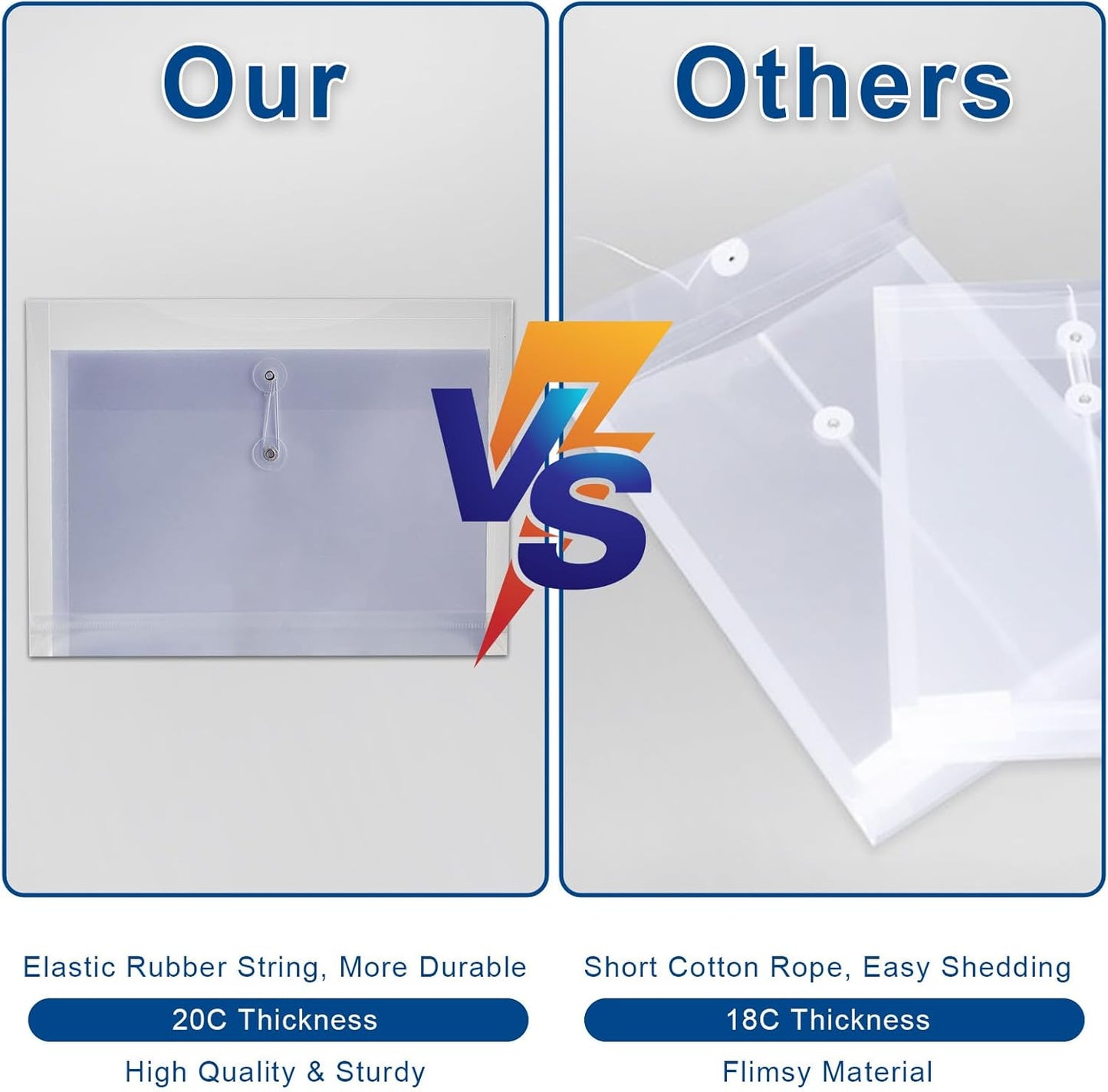 Clear Poly Envelopes with String Closure 10 Pack, EGOSKY Transparent Envelope Folders with Top Opening, Reusable Plastic File Folders for School and Office Suppiles