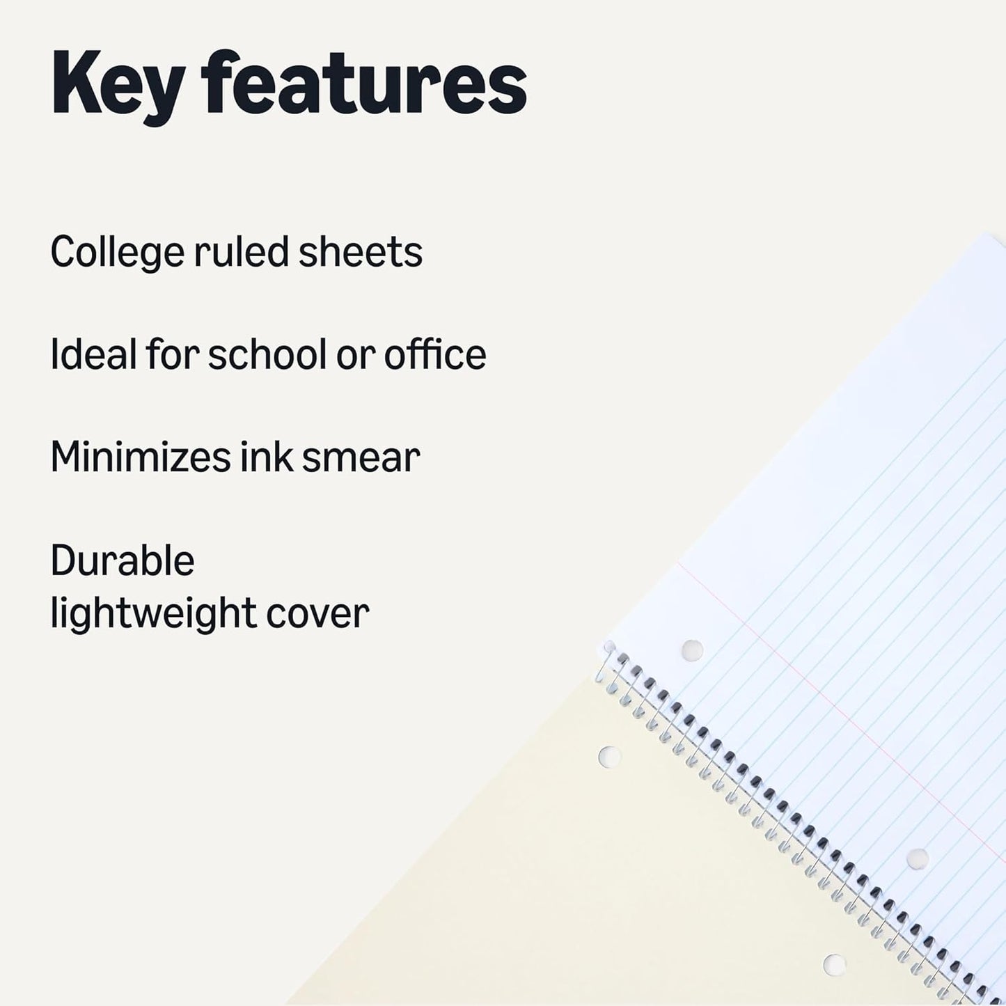 Amazon Basics College Ruled Spiral Notebook, 70 Sheets, 7-1/2" x 10-1/2", Black, 2 pack