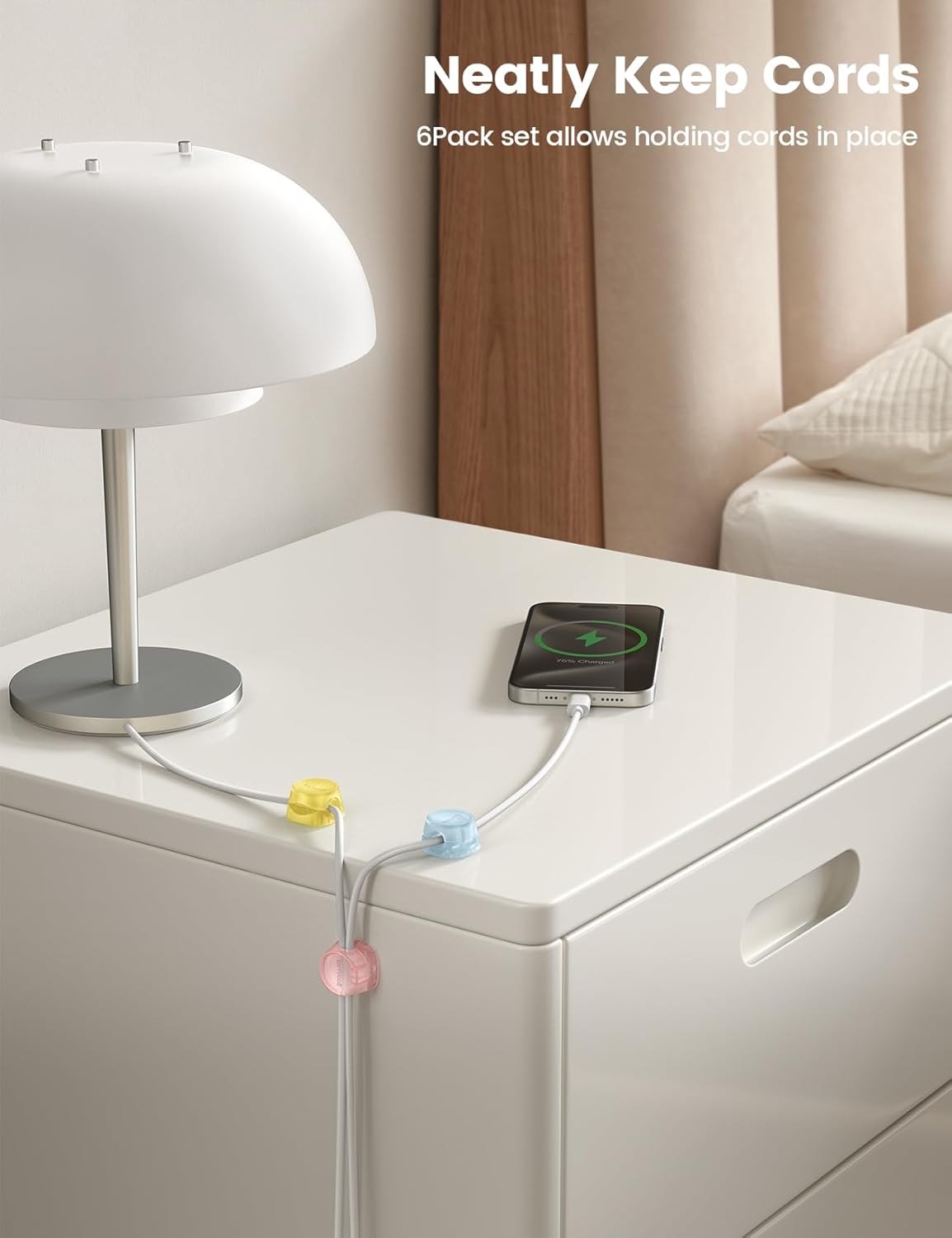 6 Pack Cord Organizer, Desk Accessories - Lamicall Colourful Cable Management, Home Office Workspace Organization Accessories, Nightstand Wire Keeper Desk Decor, Dorm Room Essentials Desktop Gadgets