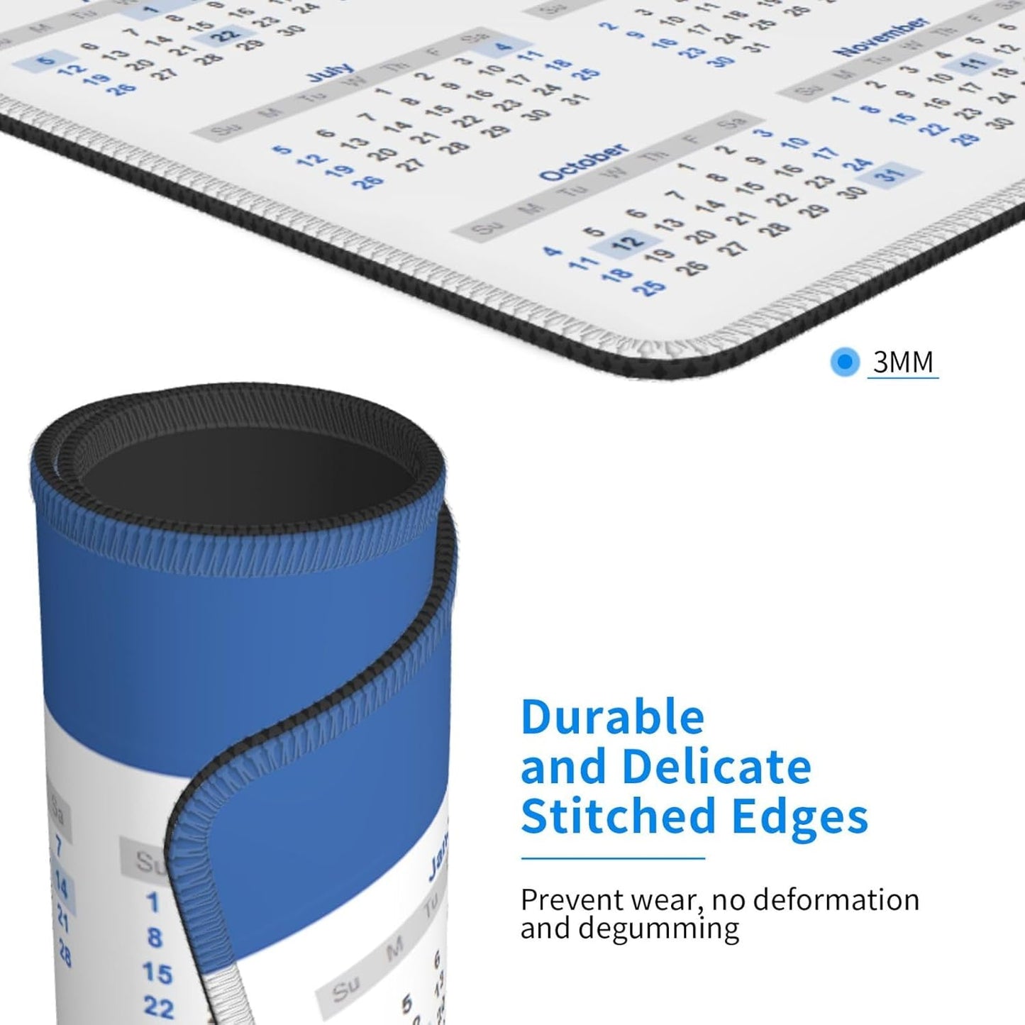 2026 Calendar Mouse Pad, Calendar with Holiday Mouse Pad for Desk, Stitched Edge Mousepad with Non-Slip Rubber Base, Gaming Mouse Mat for Computer Laptop Home Office