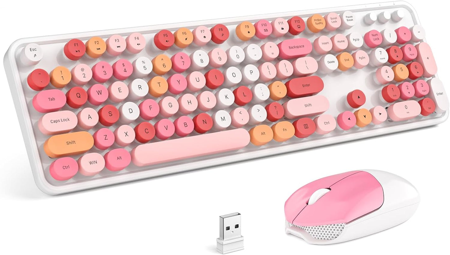 MOFII Wireless Keyboard and Mouse Combo,2.4GHz Retro Full-Size Wireless Keyboard with Number Pad and Cute Wireless Mouse for Computer PC Desktops Laptop WindowsxP/7/8/10 (Lipstick Colorful)