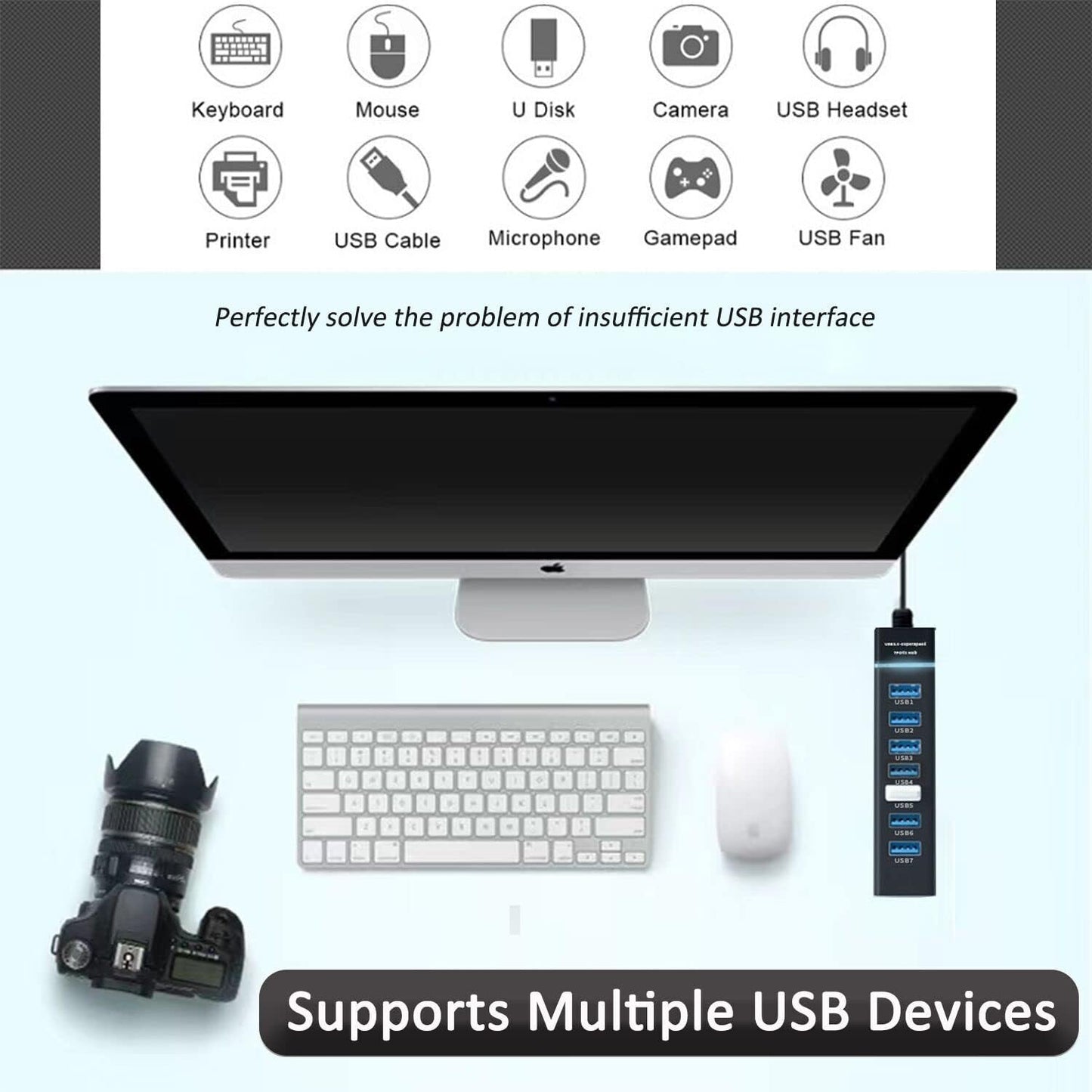 Upgraded USB Hub 3.0, VIENON 7-Port USB Extender Splitter for Laptop, PC, MacBook, Mac Pro, Mac mini, iMac, Surface Pro and More USB Devices
