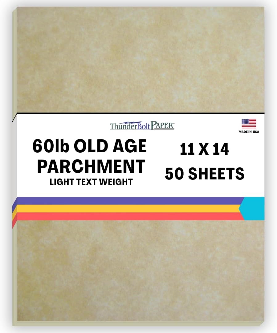 50 Old Age Parchment 60# Text (=24# Bond) Paper Sheets - 11 X 14 Inches Scrapbook|Picture-Frame Size - 60 Pound is NOT Card Weight- Vintage Colored Old Parchment Semblance