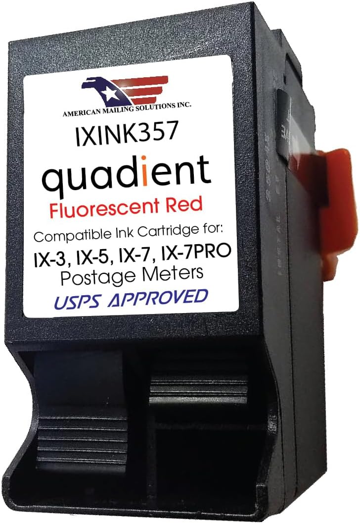 Quadient Ink Cartridge IXINK357 for Quadient Postage Machine iX-3, iX-5, iX-7, iX-7PRO Series, 17000 Yields, USPS-Approved Red Ink by American Mailing Solutions Inc.