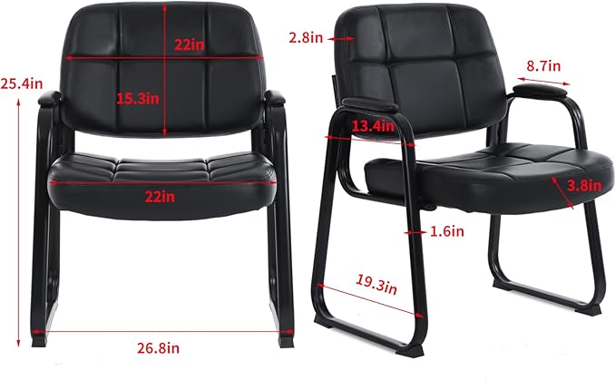 CLATINA Big & Tall Waiting Room Guest Chair with Bonded Leather Padded Arm Rest and Sled Base for Office Reception Lobby and Conference Desk, Black