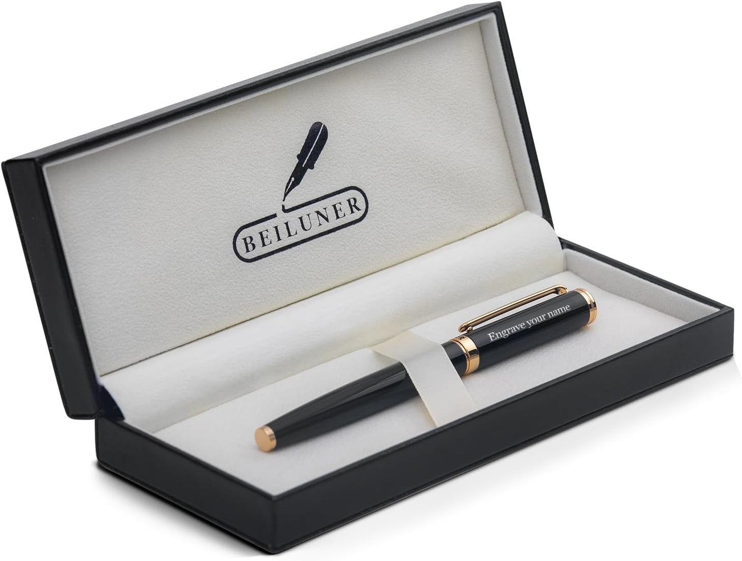 BEILUNER Black Personalized Pen,Stunning Luxury Lacquer With 24K Gold,Schneider Ink Refills,Multiple Fonts To Custom Rollerball,Gift Pen For Men & Women,Executive,Graduation,Christmas,Nice Pens