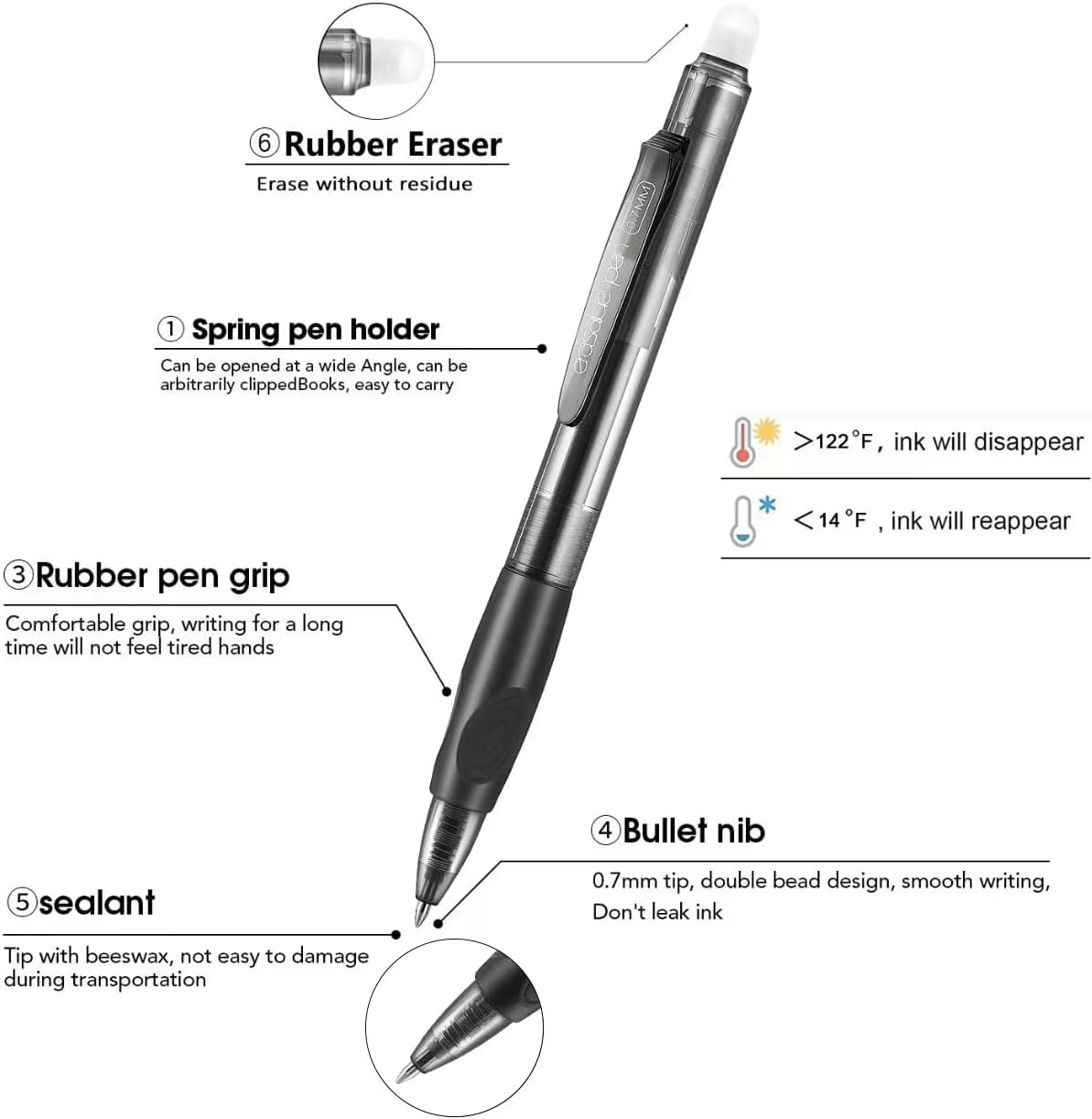 Aozora Erasable Pens 24 Pack Click Fine Point 0.7 mm Retractable Erasable Gel Pens for Completing Sudoku and Crossword Puzzles (Black＆Blue)
