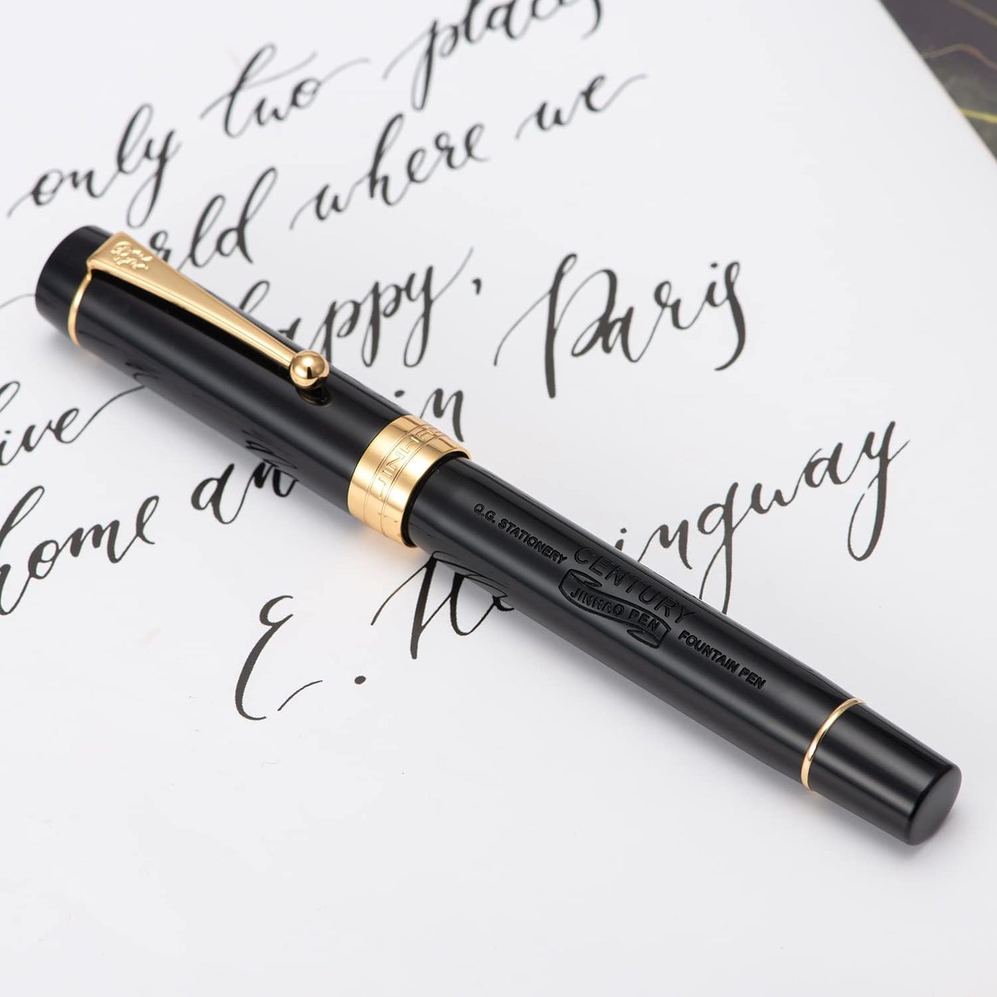 Jinhao 100 Fountain Pen Celluloid Classic Style, #6 Nib Smooth Writing Instrument with Refillable Converter and Pen Case Set