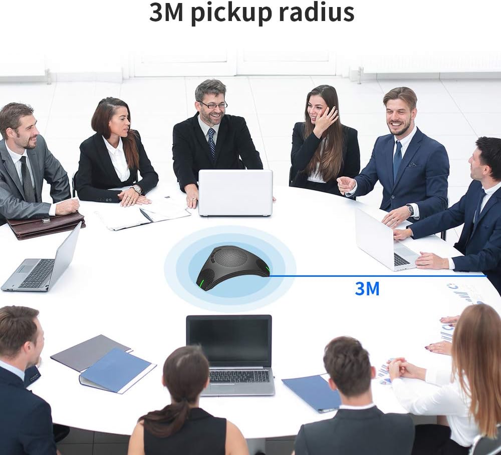 Conference Speaker and Microphone, 360° Omnidirectional USB Speakerphone Microphone with USB Hub, Noise Reduction/Echo Cancellation Computer Microphone for 8-10 People Business Conference, Home Office