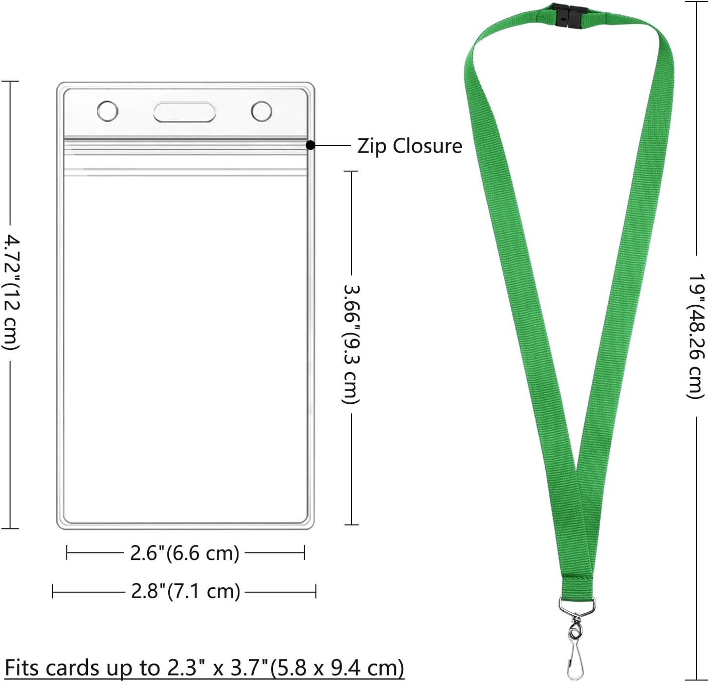 12 Pack Green Breakaway Lanyards with Waterproof Badge Holders, Metal Hook, Polyester Neck Straps for ID Cards, Events, Office, and Schools
