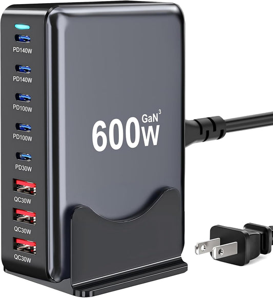 600W USB C Fast Charger Block, 8 Port USB Charging Station, GaN Ⅲ Pro Double 140W Port Charging Station for Multiple Devices,Laptop Wall Charger Compatible with DELL, MacBook,iPhone 17,Galaxy S24