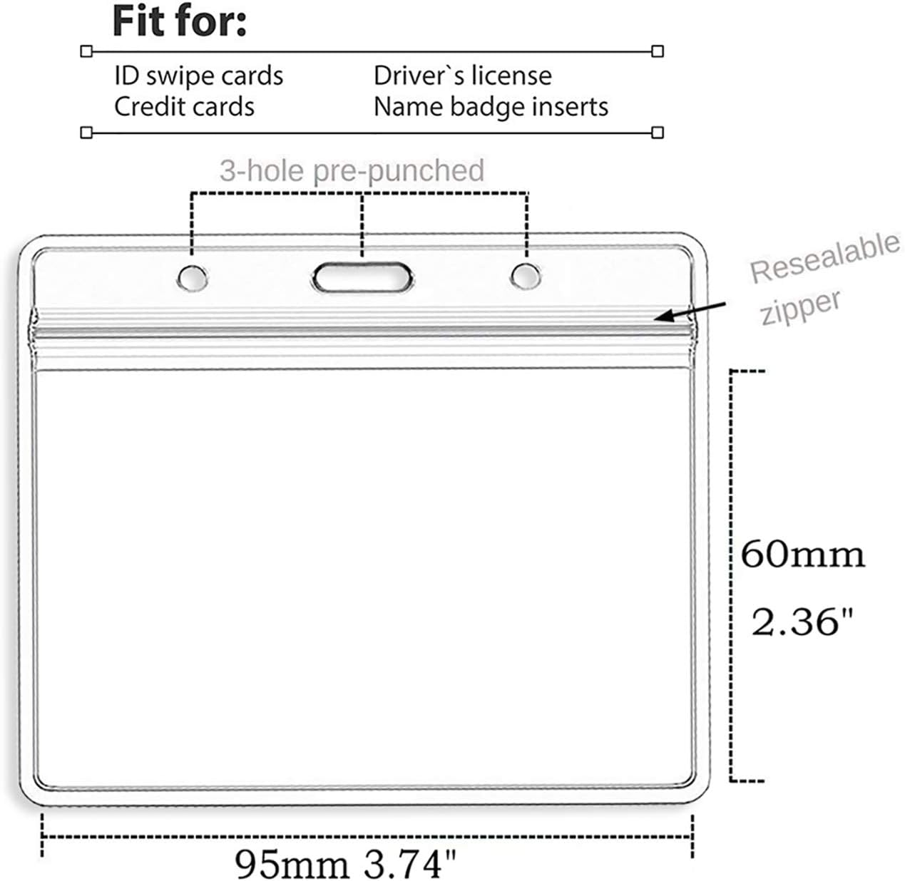 Lanyards with ID Holder 50 Pcs Clear Plastic Horizontal Waterproof Ziplock ID Nametag Holder Bulk Lanyard Clip Name Tag Badge Holder